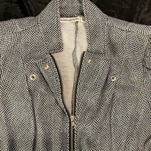 Ruched Shoulder Pads Vintage Faux Snake Skin full zip John Paul Richard Small - Picture 2 of 13